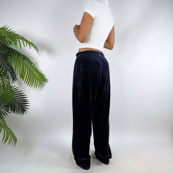 Vintage Y2K Navy Velour Sporty Low Rise Casual Baggy Lounge Track Pants / Medium - Picture 2 of 7